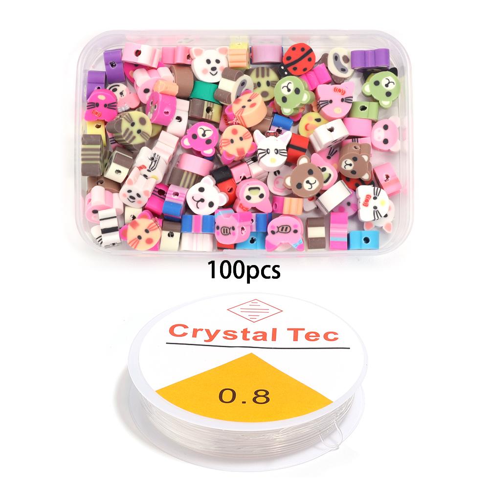 100Pcs Polymer Clay Beads Set Colorful Flower Fruit Pattern Beads Kit For DIY Handcrafts Bracelet Phone Chain Making Supplies
