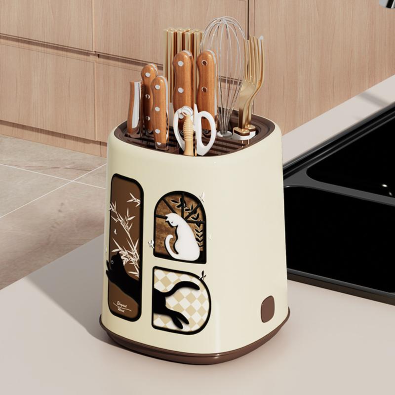 Knife Holder Multifunctional Kitchen Counter Storage Retro Plastic Chopstick Organizer Space Saving Home Use