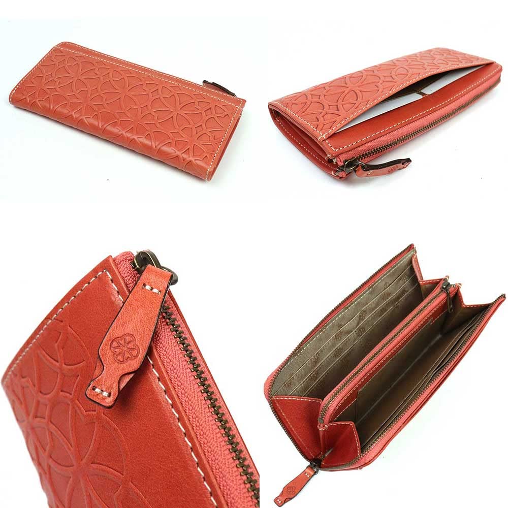 Dakota Long Wallet with Genuine Green Women's L-Shaped Zipper, Leather, (Brick (44))