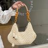 Woven Bag - Women's Beaded Artsy Style Hollow Large Capacity Beach Style Shoulder Bag