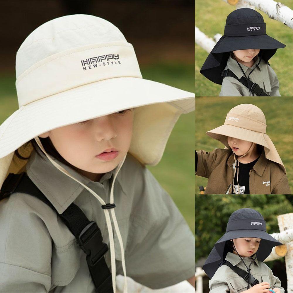 Large Brim Hat Children's Thin Bucket Hat With Cape Beach Hat New Sun Hat
