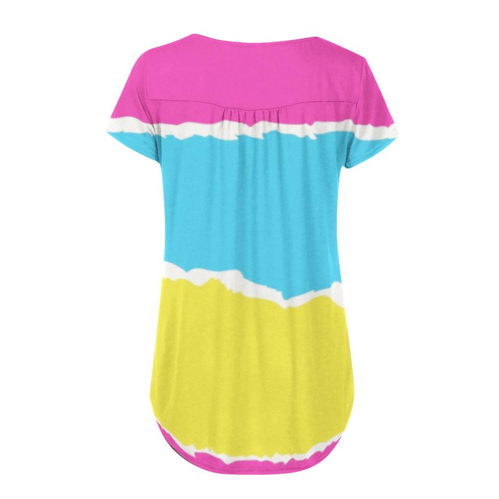 Women's Short Sleeve Tunic Loose Tops Casual Plus Size Tops Pleated Tunic Button Casual Summer Floral Tie Tops For Women