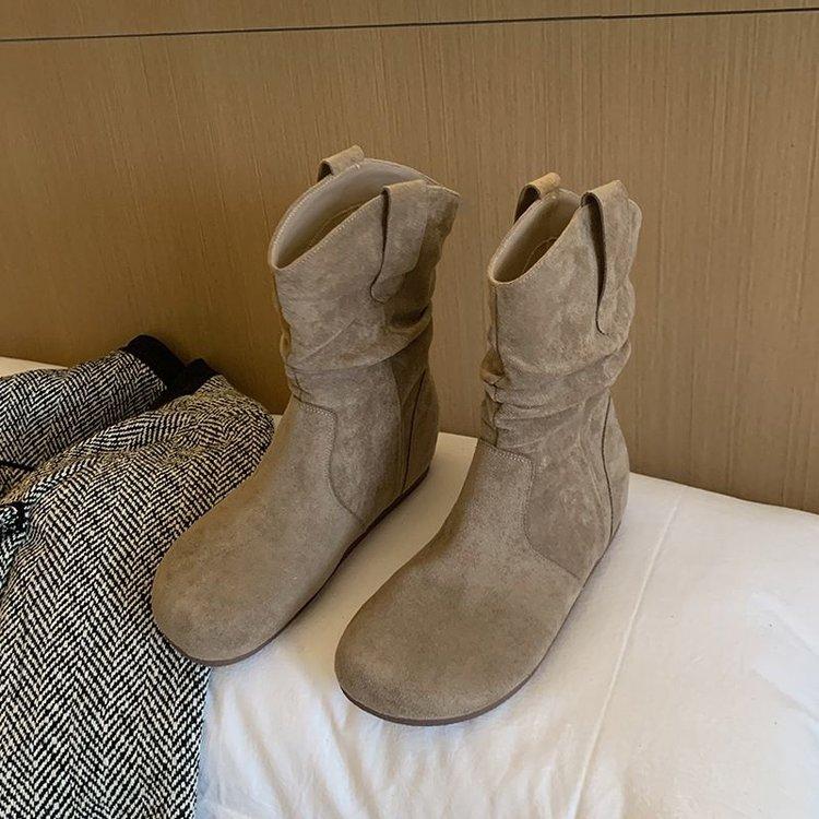 

Sheepskin version~ Retro inner heightening Birkenstock short boots women s autumn and winter versatile soft-soled thin stacking boots thick-soled Ma 40