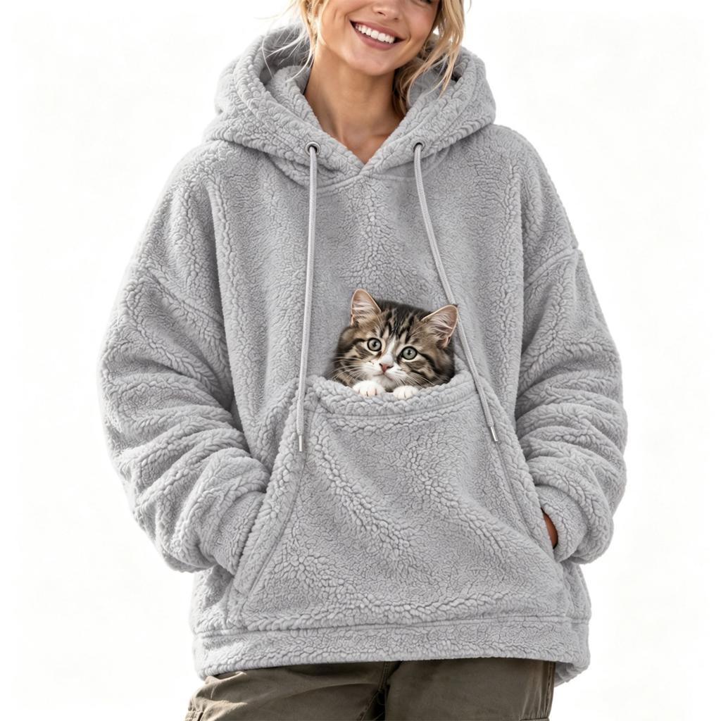 Women's Pet Pocket Drop Shoulder High Neck Hoodie
