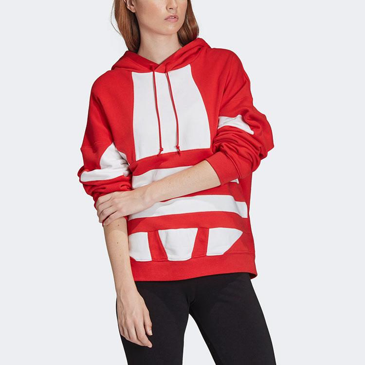adidas Duża Bluza z Kapturem Trójlistna Czerwono-Biała Damska Streetwear FS1307