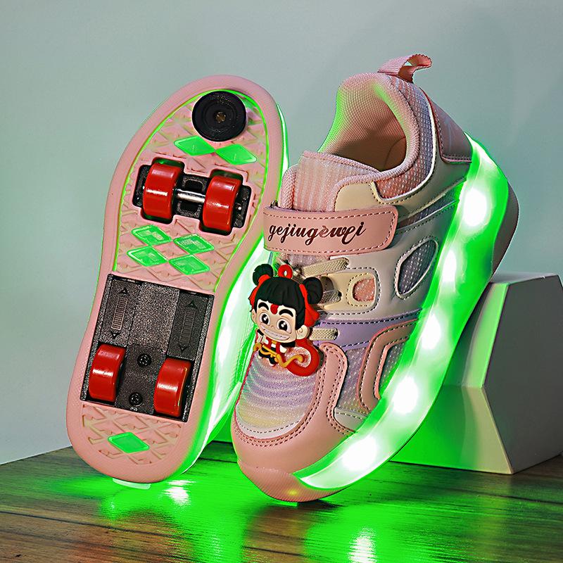Cartoon Children'S Runaway Shoes Invisible Four-Wheel Retractable With Brakes Girls Automatic Skating Wheel Princess Pulley Shoes