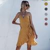 Summer New European and American Wrap Printing Skirt Ruffle Edge Beach Suspender Dress Cross-border Women's Clothing