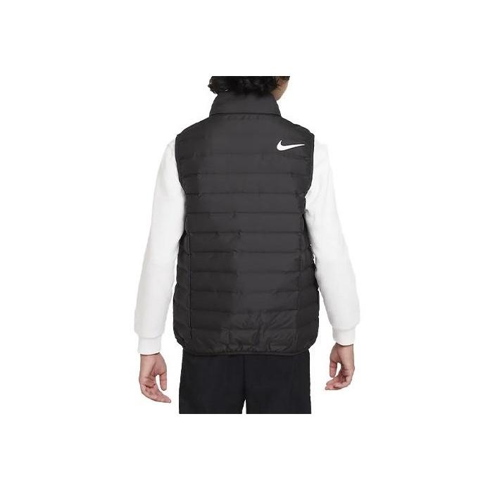 Nike Swoosh Logo Printed Stand Collar Zipper Casual Down Vest Kids Vests Black FV2520-010
