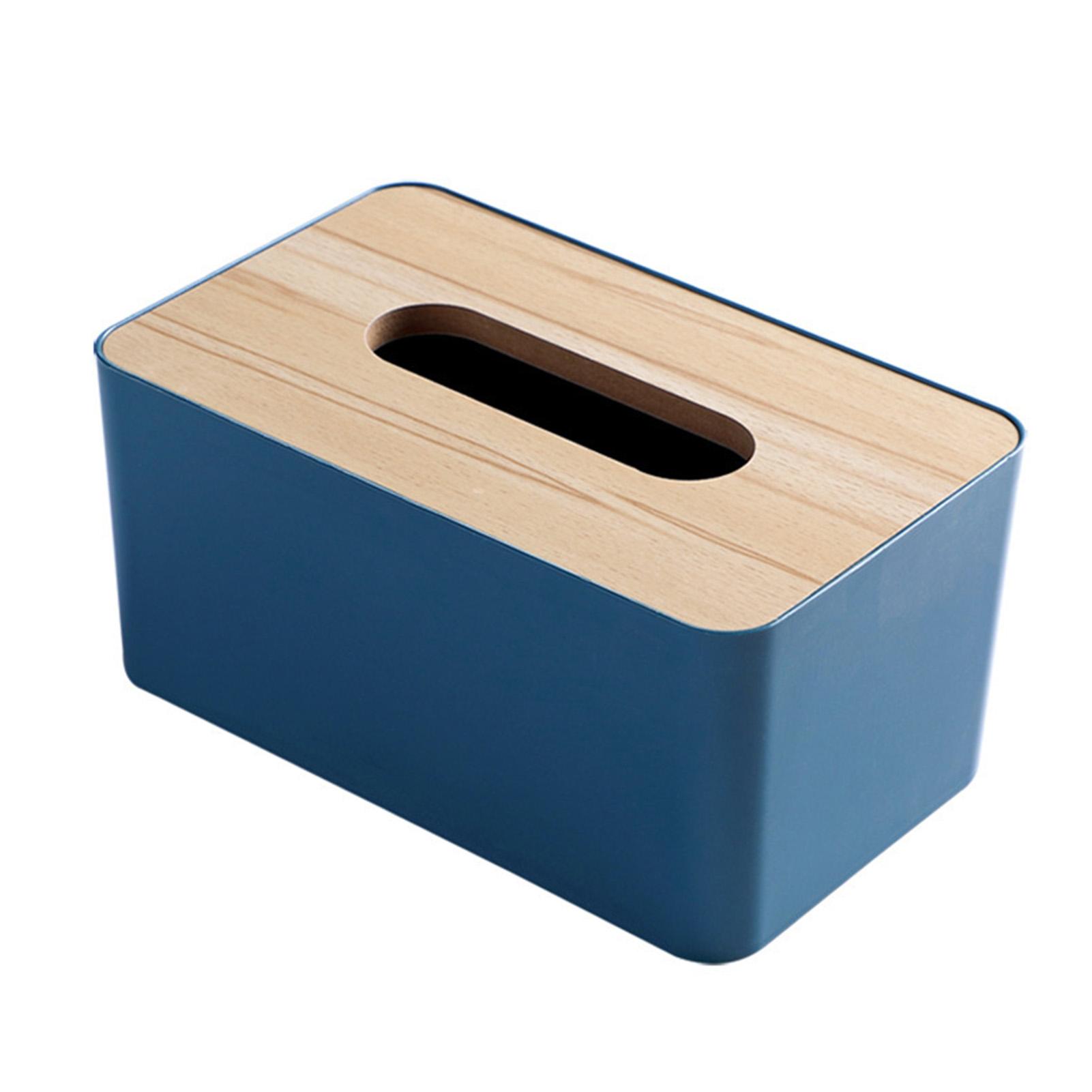 Desktop Tissue Box Rectangular Plastic Tissue Box Cover with Wooden Lid for Home