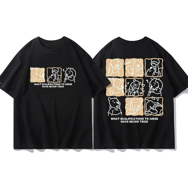 

Cartoon Winnie The Pooh Doublesided Printed Tshirt Summer New Cotton Womens Plus Size Y2K Loose Casual Short Sleeved Top S