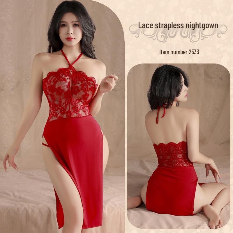 Rotes Begierde Leder Cosplay Bondage Dienstmädchen Outfit - SM Dominanz Dessous für Damen