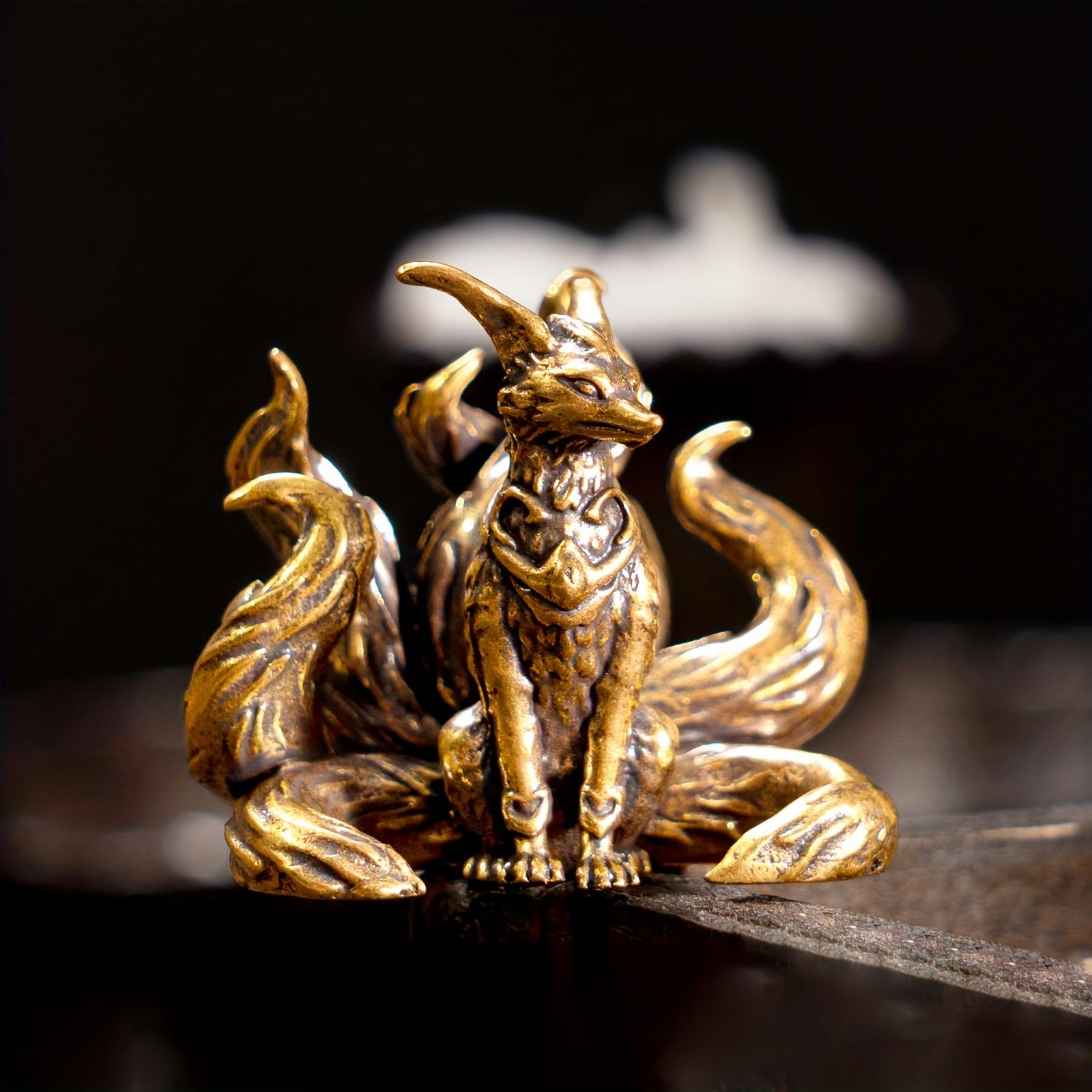 

1 шт. Фигурка семихвостой лисы из цельной латуни, винтажный коллекционный брелок-подвеска в стиле аниме brass