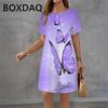 Colorful Butterfly Floral Print Mini Dress Round Neck Short Sleeve Casual Mini Dress Women Summer Dresses