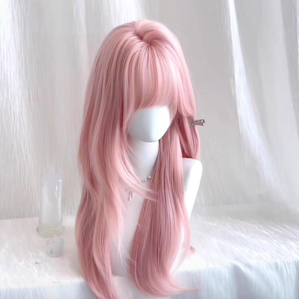 Parrucca Cosplay Lolita Lunga Dritta Rosa Connie con Frangia per Donna