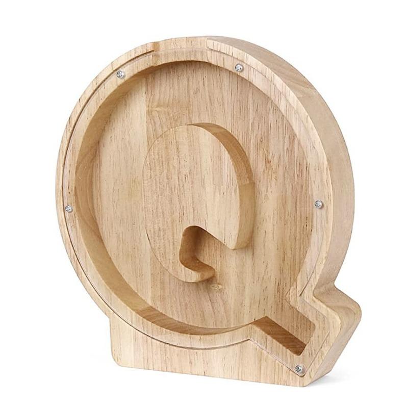 18cm Twenty-six Letter Piggy Bank Wooden Coin Money Saving Box Jar Coins Storage Box Desktop Ornament Home Decor Craft Xmas Gift