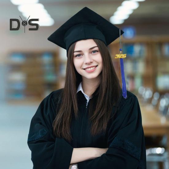 Abschlusskappe für Erwachsene, Bachelor-Kappe, verstellbare Größe, elastisches Band, flache Oberseite, elastisches Band, Kappe mit Quasten, Stempel 2025