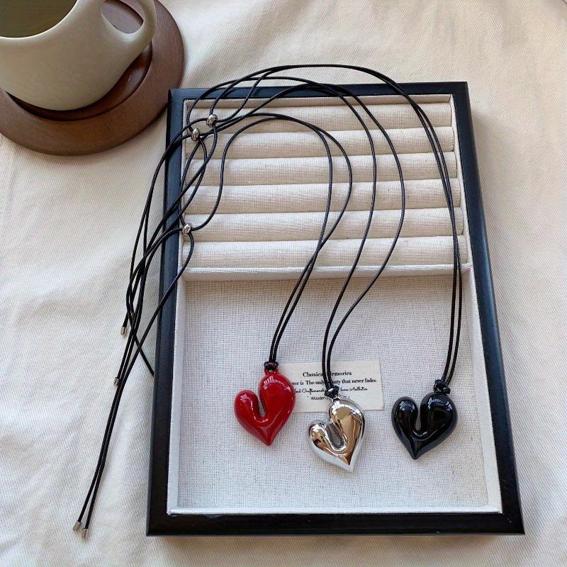 Elegant Heart Pendant Necklace - Adjustable Pull-Out Sweater Chain, Acrylic, Perfect for Everyday & Party Wear