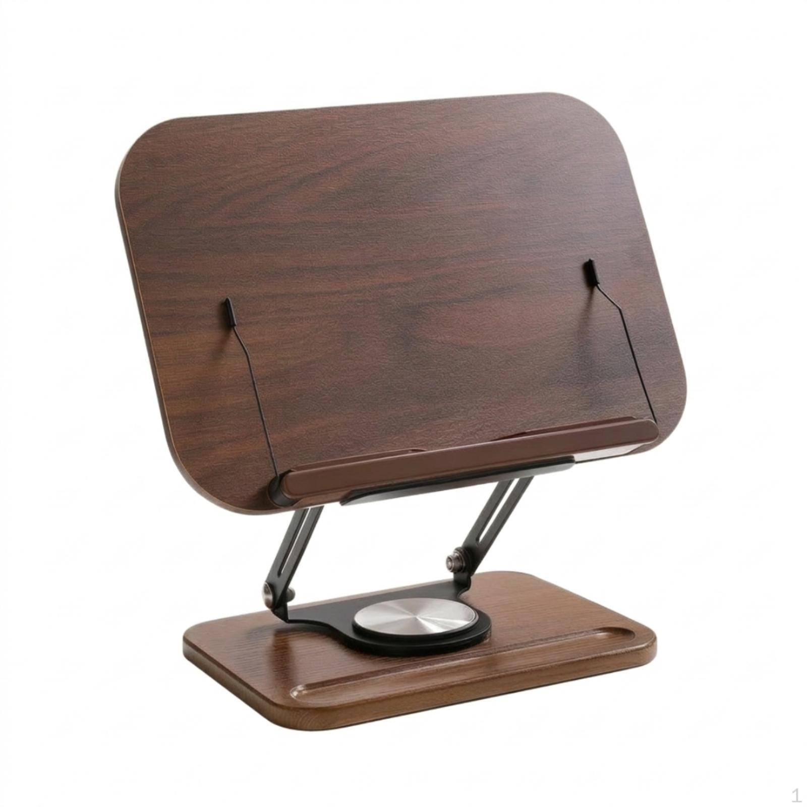 Desktop Book Holder Adjustable Stand with Page Holders Wooden Rotating for