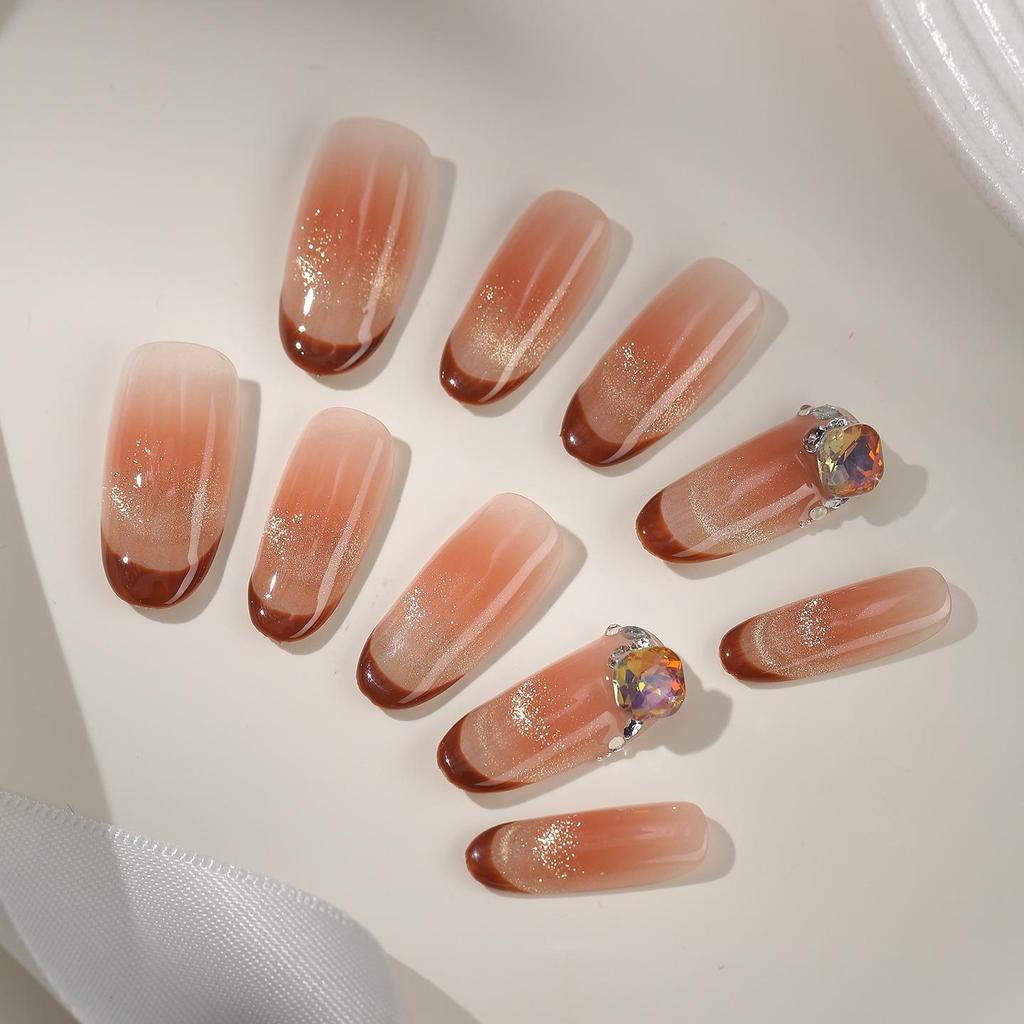 Zhuoshimei French Cat Eye Gel Handmade Removable Nail Patches - Autumn/Winter Whitening Luxury Manicure