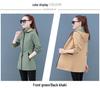 Women's Double-Sided Mid-Length Hooded Trench Coat with Detachable Elastic Waist and Zipper Pockets for Spring and Autumn