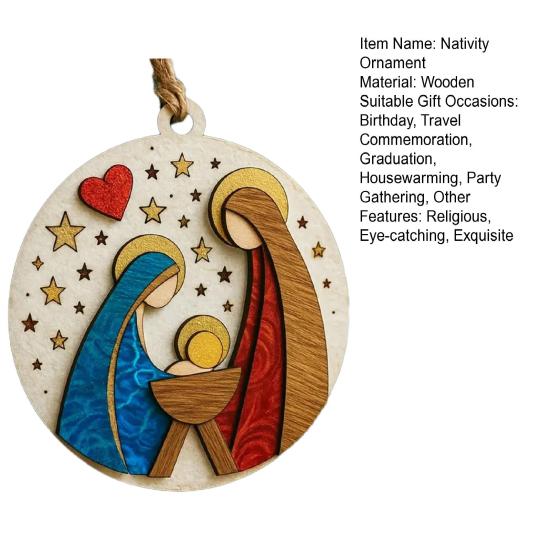 Nativity Scene Ornaments The Birth of Jesus Christian Ornament Round Wooden Religious Christmas Hanging Ornament for Xmas Tree Home Decor