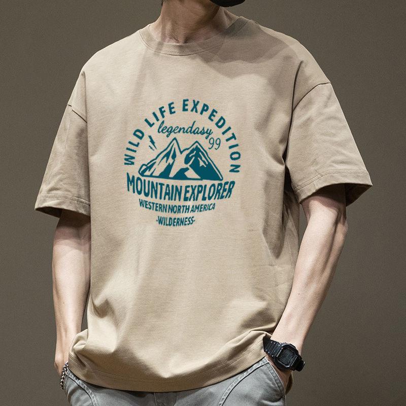 

Мужская футболка oversize American Retro Cotton 2024 года — свободная, модная, с коротким рукавом, летняя базовая модель XXL