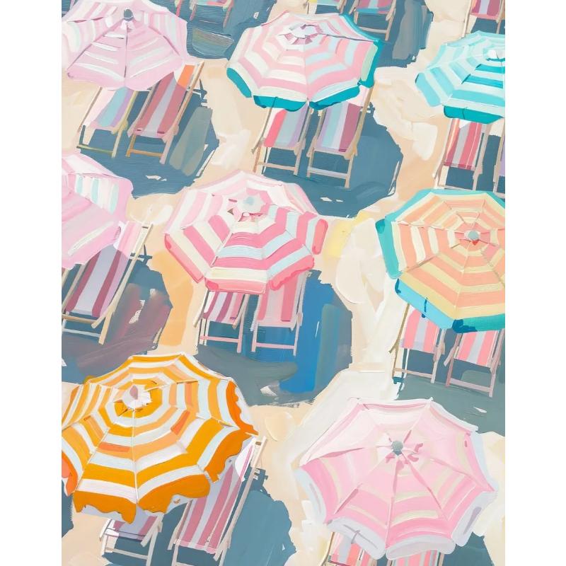 Pink Watercolor Ocean Waves Seascape Poster Oyster Shell Beach Umbrella Surfing Canvas Printing Wall Art Picture Home Decor