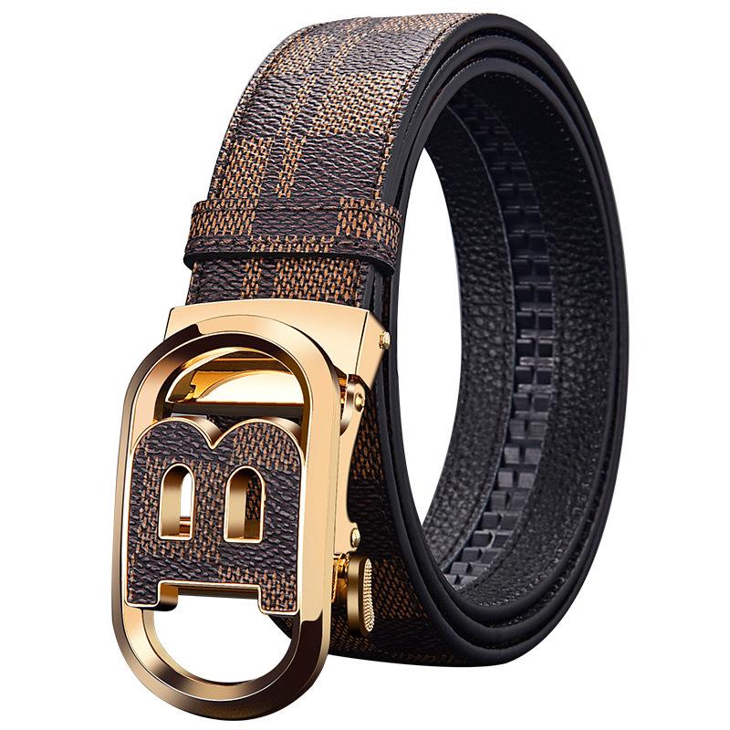 Men's Genuine Leather Automatic Buckle Belt - Korean Style, Trendy, High-grade, Fashionable Waistband for Middle-aged and Young
