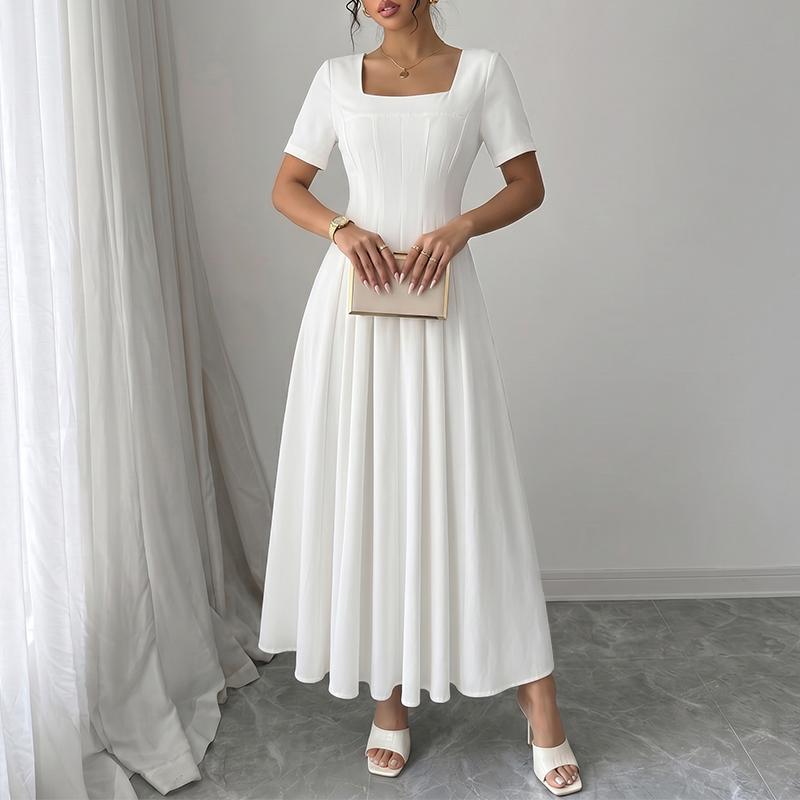 ZANZEA Women Elegant Square Collar Casual Short Sleeve Long Dress M