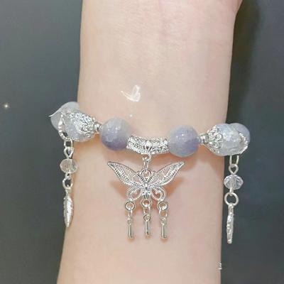 Koreanische Silber Herz Bogen Armbänder für Frauen Kristall Schmetterling Stern Mond Perlen Armband Zubehör Schmuck