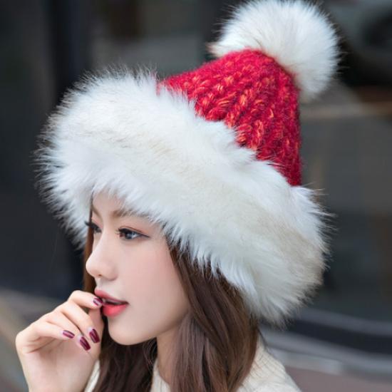 Ladies Knitted Beanie Pom Pom Cap Winter Faux Fur Cossack Russian Ushanka Warm