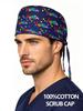 Cotton Printed Scrub Cap For Anesthesiologist Unisex Adjustable Tie Back Medical Operating Room Hat With Sweatband