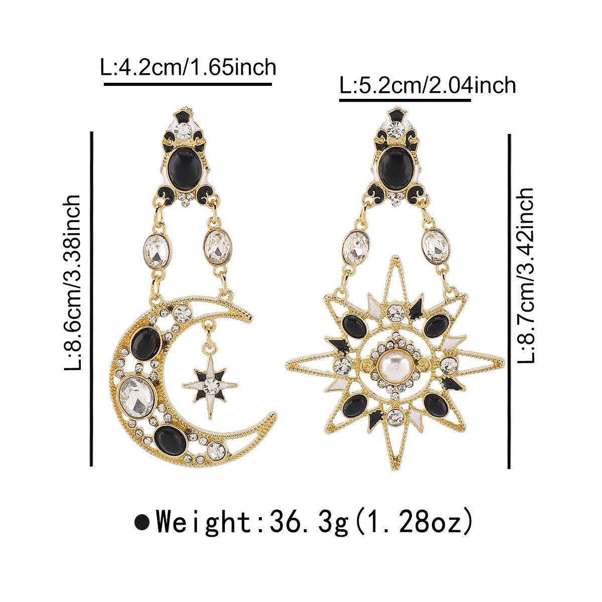 Средневековые серьги, Серьги с цветными бриллиантами для женщин, Ретро асимметричные серьги в виде звезды и луны, Серьги для женщин чёрный
