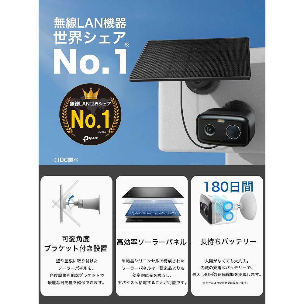 Tapo Outdoor Solar-Powered Security Camera, Wi-Fi Wireless, 1080p 2MP, Smart AI Detection, Full Color Night Vision, IP65 Waterproof & Dustproof, Two-W