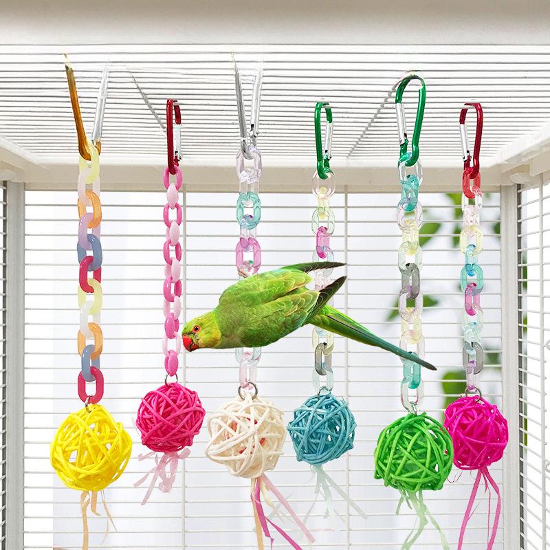 1PC Colorful Chewing Toy for Parrots -Hanging Rattan Ball & Beaded Swing for Budgies Cockatiels Bird Cage Decoration Fun