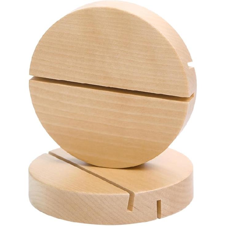 UNIQOOO 5 Pack Wood Table Number Stands | 1/8” Thick Acrylic Sign Holders | Oak Wood Display Stands | Place Card Holder, Perfect for Retail Shop