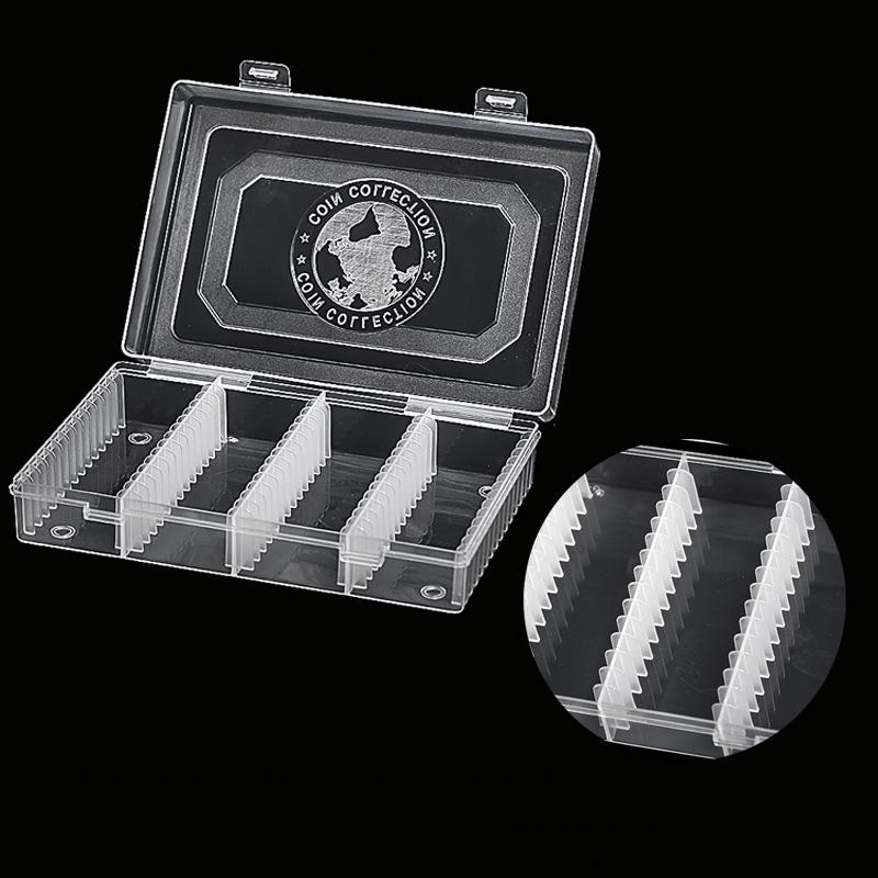 60Pcs/Set Double Buckle Design Round Coin Collection Holder Containers Capsule Professional PS Transparent Coin Storage Box