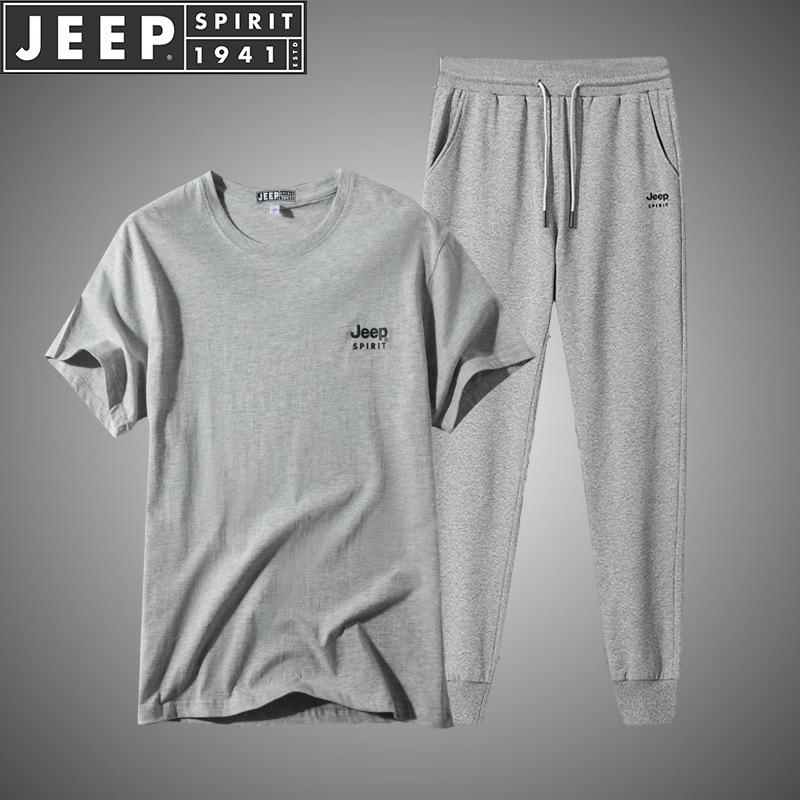 

JEEP SPIRIT Men s Summer Two-Piece Sportswear: Short-Sleeved T-Shirt & Long Pants, Loose Fit, Plus Size 6301 M