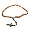 Wood Column-shaped Rope Braided Prayer Beads Cross Necklace Pendant Saint Benedict for Men Women Religious Jewelry