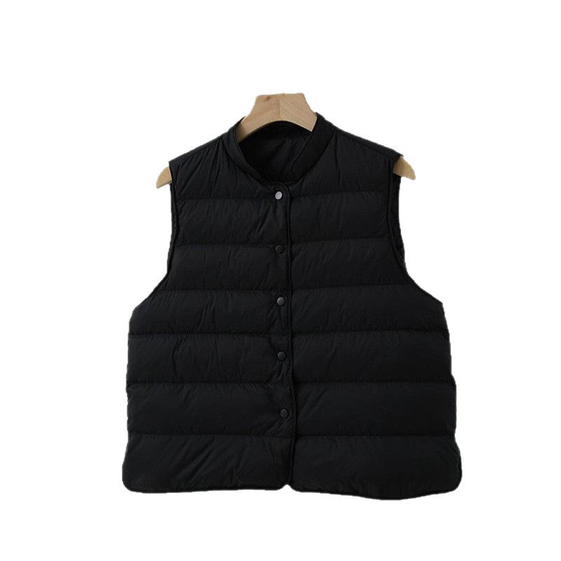 Women's Lightweight White Duck Down Vest - Warm, Versatile, Stand Collar, Autumn/Winter Fashion.