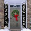 2D Flat, 2D Flag Banner, 2pcs Happy New Year Decoration Couplet, 180cm * 30cm/70.8 Inches * 11.8 Inches, Black and Silvery Happy New Year Porch Decora