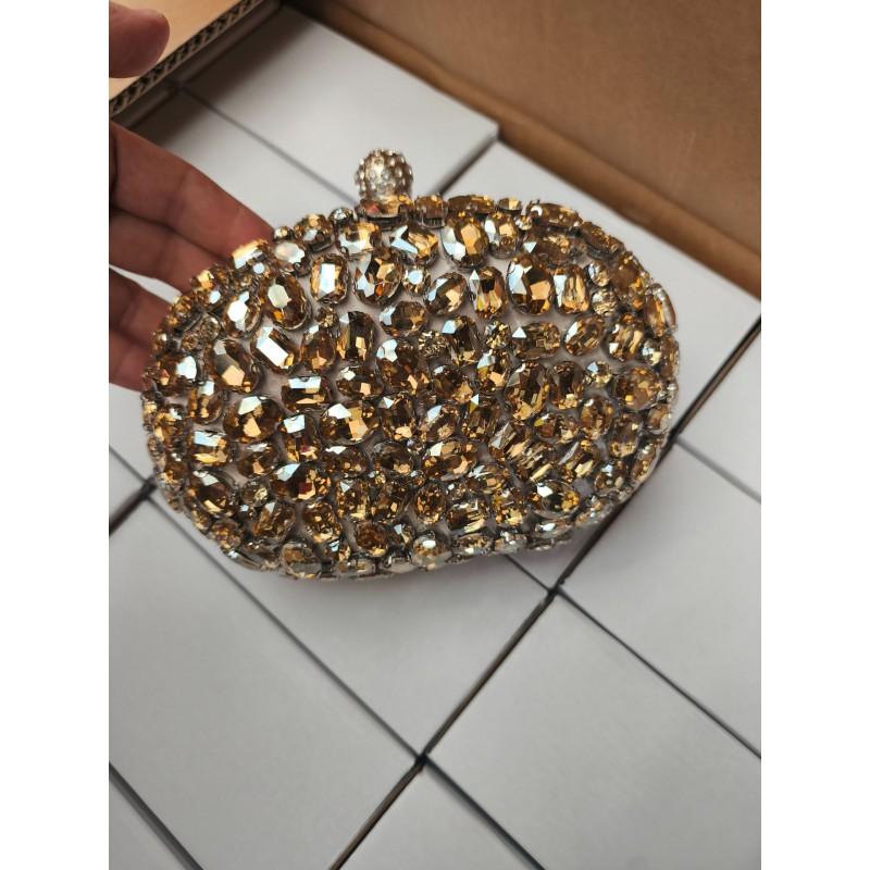 Sparkling Rhinestone Evening Clutch Bag Women Hard Box Style Crossbody Purse In Black Gold