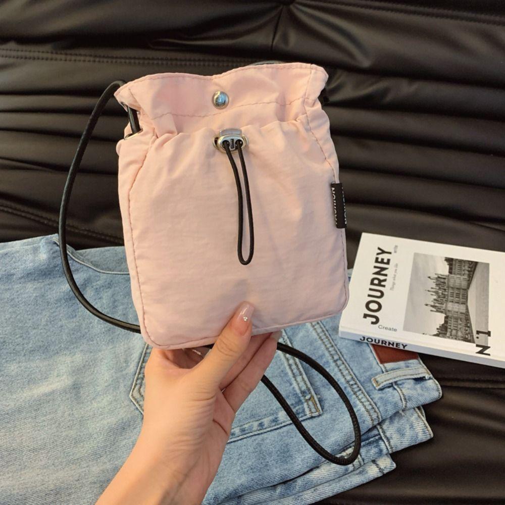 

Crossbody Bag Nylon Shoulder Bag Korean Style Mobile Phone Bag Drawstring Canvas Bag Travel