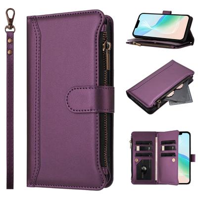 For iPhone 14 13 12 11 Pro Max 13 Mini X XR XS Max SE 7 8 Wallet Case,RFID Blocking Kickstand Flip Cover Wrist Strap Card Holder