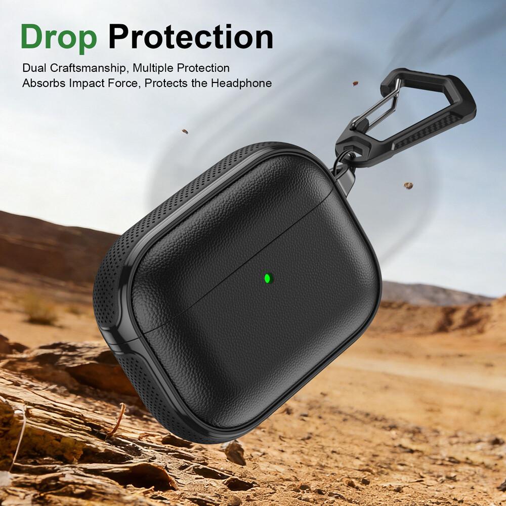 KEYSION Earphone Case for AirPods Pro 3 2 Leather Texture Soft TPU Silicone With Hook Shockproof Headphone Cover for AirPods 4