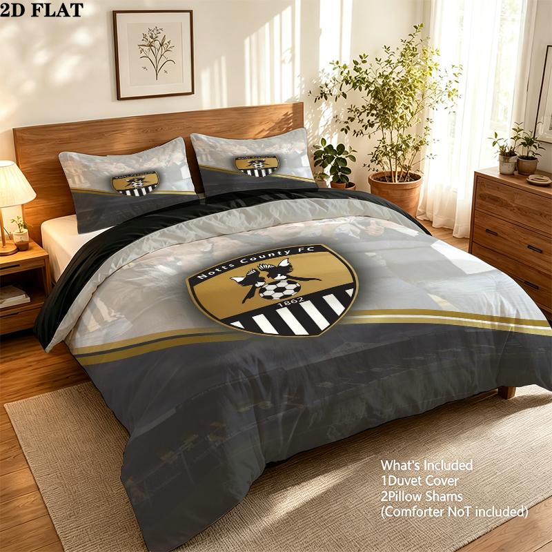 Notts County FC Pattern Bedding uilt Set uilt Cover Pillowcase Home Decoration Birthday Gift (1 * duvet cover + 2 * pillowcase without core)