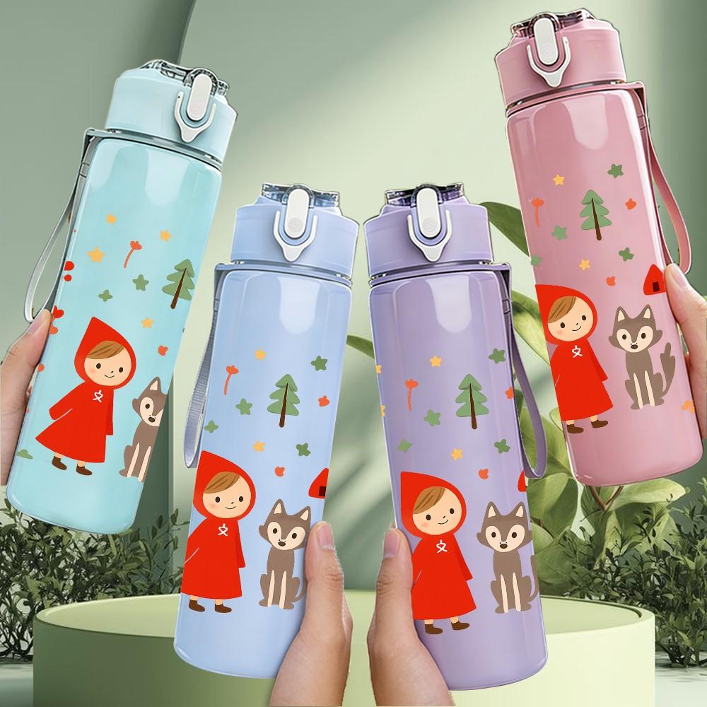 1PC Little Red Riding Hood Scene 750ml Color Plastic Sports Water Bottle Leakproof Flip Straw Lid For Sports Office Home Use