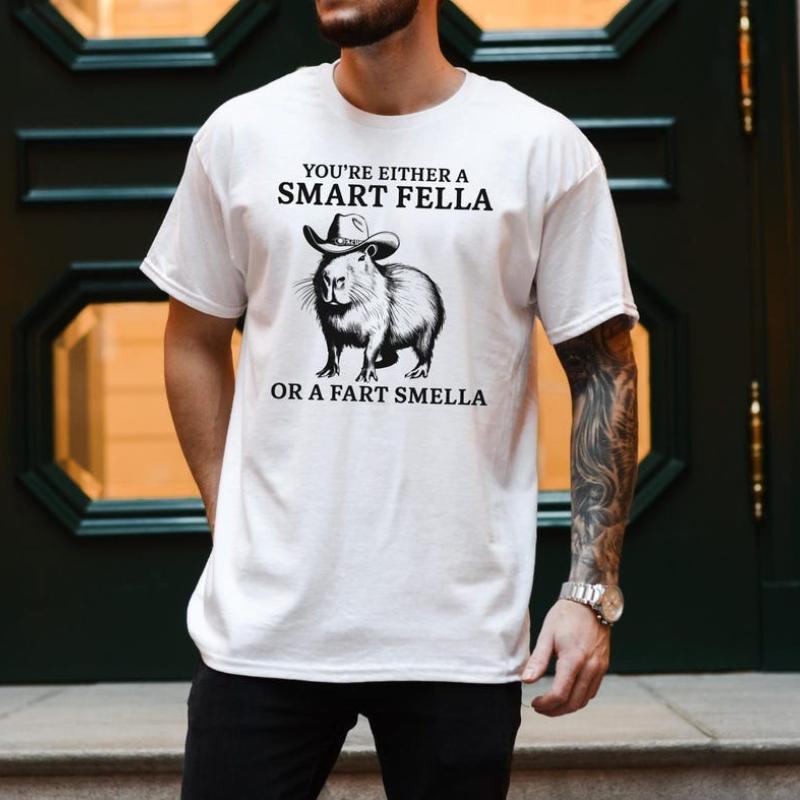 Smart Fella Capybara Shirt Funny Capybara Vintage T-shir Retro Cartoon T-Shirt Summer Cotton Tee Tops Casual Style Tops O-neck