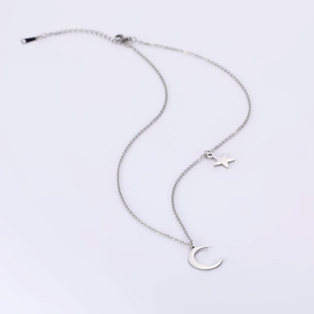 Unift Star Moon Pendant Necklace Stainless Steel Necklace for Women and Men Fashion Star Moon Collarbone Chain Jewelry