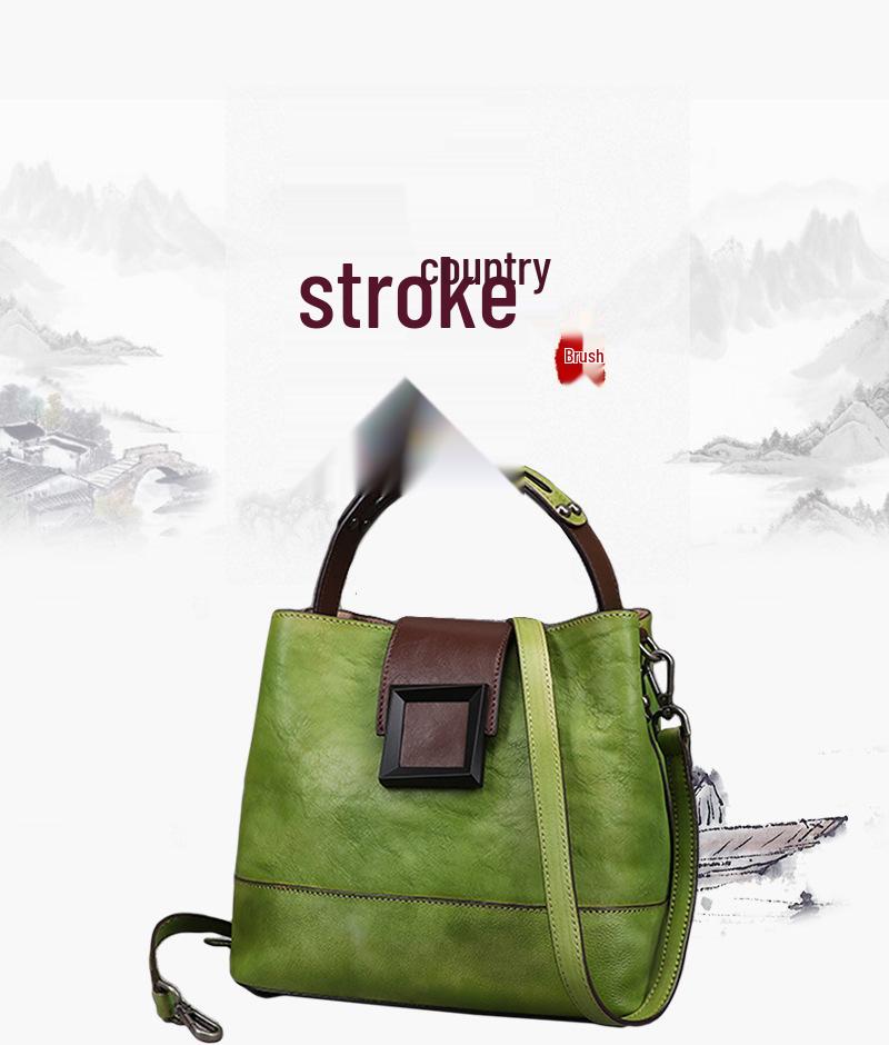 Vintage Tree Bark Leather Multifunction Crossbody Handbag